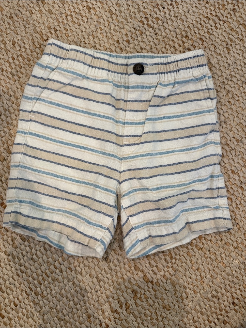 Janie and Jack Cream, Blue & Tan Striped Kids Shorts